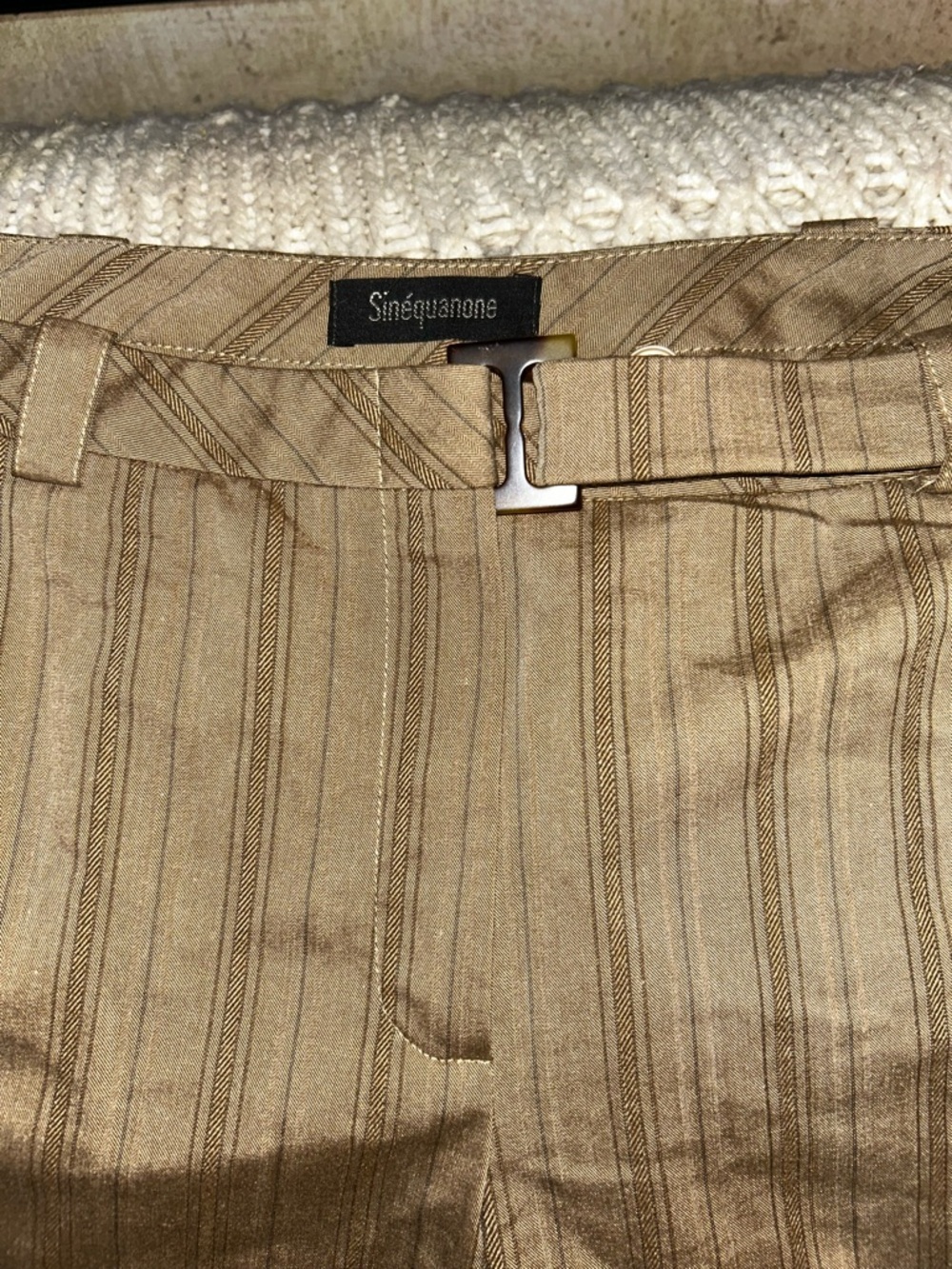 Sinéquanone Paris Pinstripe Wide-Leg flare Dress Pants in Olive Brown Size 6 - Picture 6 of 9